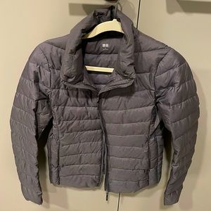 Uniqlo Ultra Light Down Jacket, size small in gray.